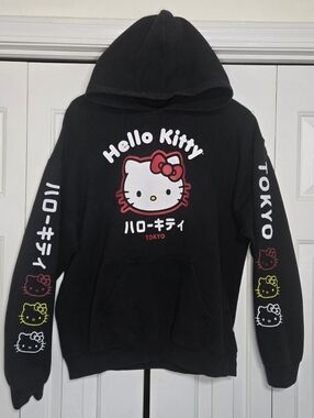 Hello Kitty Tokyo Hoodie Black Pullover Sanrio Kawaii Y2K Graphic Womens Medium